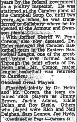 Camden Courier-Post, December 6, 1951 — Dr. C. B. Helm Dies at 67, part 2
