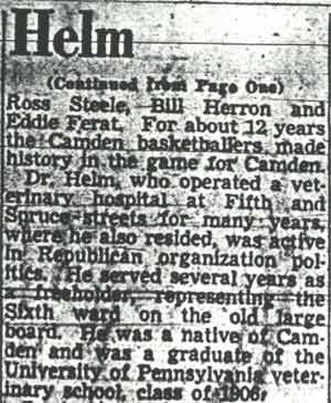 Camden Courier-Post, December 6, 1951 — Dr. C. B. Helm Dies at 67, part 3