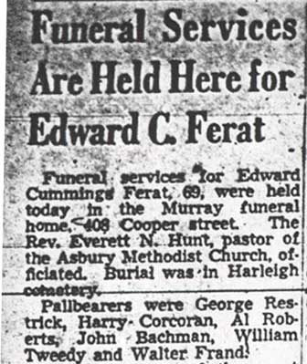 Camden Courier-Post May 10, 1950 — Funeral Services Are Held Here for Edward C. Ferat