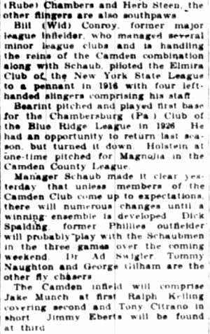 Camden Courier-Post, April 24, 1928 — Holstein to Hurl for Camden Club (part 2)