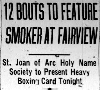 12 Bouts to Feature Smoker at Fairview — headline, Camden Courier-Post, January 26, 1928