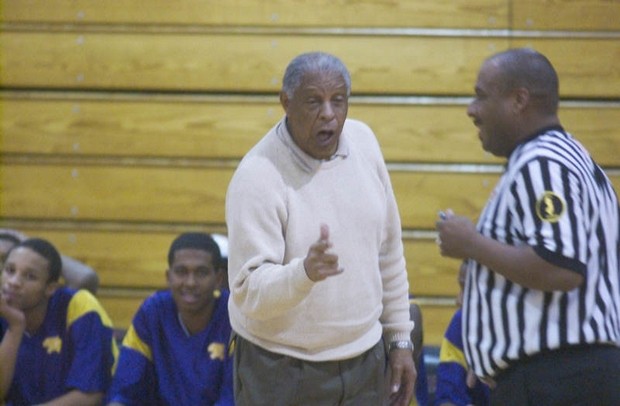 Camden Coach Clarence Turner voices his opinion to Referee Walter Brown during a recent scrimmage