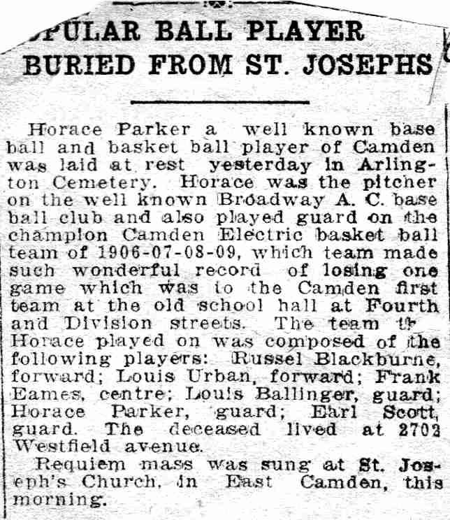 Philadelphia Inquirer: Popular Ball Player Buried from St. Josephs, May 21, 1919