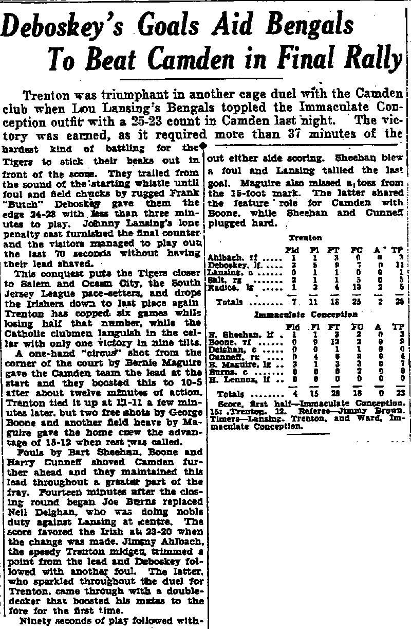 Trenton Times basketball feature, February 12, 1928