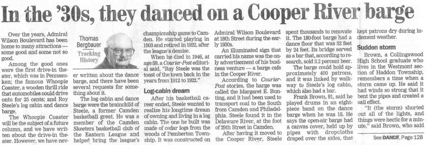In the '30s, they danced on a Cooper River barge — Camden Courier-Post, February 21, 2007, by Thomas Bergbauer