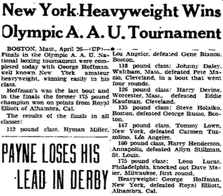 New York Heavyweight Wins Olympic A.A.U. Tournament — Mansfield OH News April 26, 1928