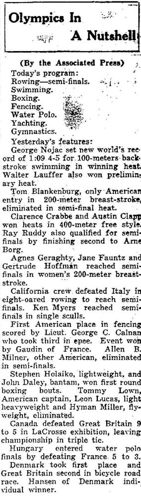 Olympics In a Nutshell — Wisconsin Rapids WI Daily Tribune August 8, 1928
