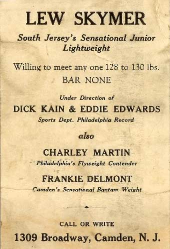 Lew Skymer boxing handbill, circa 1926