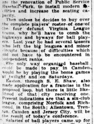 Camden Fans Anticipate Advent of League Baseball continued