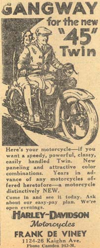 Camden Courier-Post May 3, 1934 — Frank DeViney Harley-Davidson