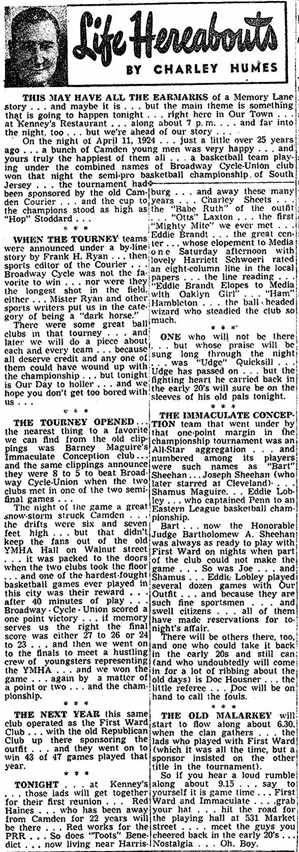 Camden Courier-Post sports retrospective, May 14, 1949