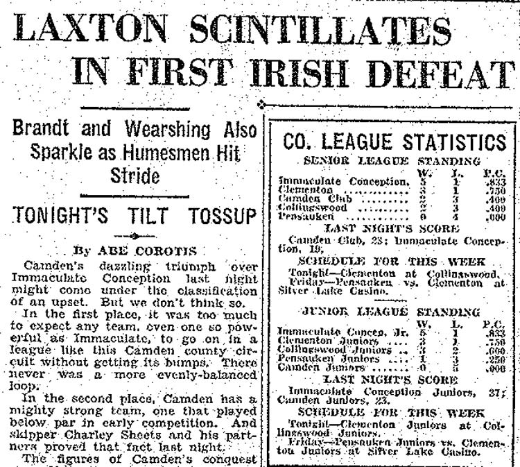 Camden Evening Courier sports article, January 24, 1927
