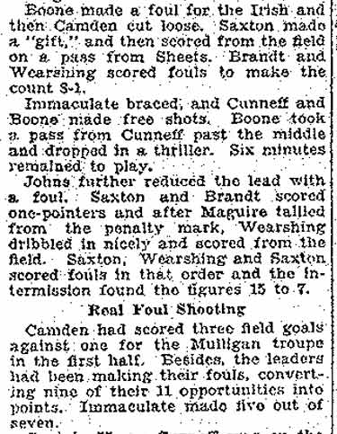 Camden Evening Courier sports article continued, January 24, 1927