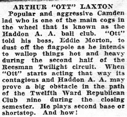 Arthur Ott Laxton — Haddon A.A., Camden Courier-Post, 1930s