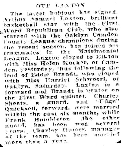 Ott Laxton — The latest holdout has signed, Camden Courier-Post, 1926