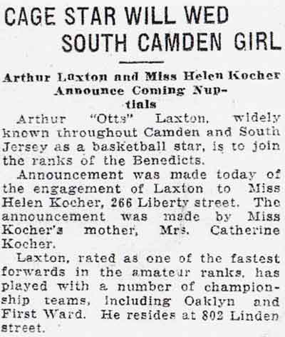 Cage Star Will Wed South Camden Girl — Camden Courier-Post, 1926