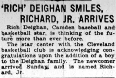 Camden Courier-Post, February 28, 1928 — 'Rich' Deighan Smiles, Richard, Jr. Arrives