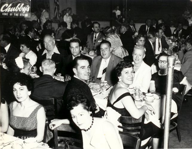Tommy and Josephine Skymer at Chubby's Restaurant banquet, 1950s