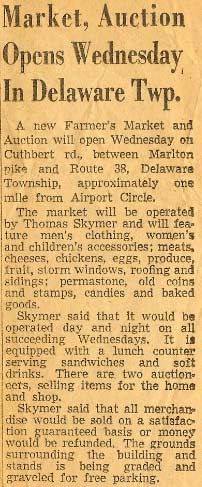 Market, Auction Opens Wednesday, in Delaware Township — Camden Courier-Post