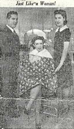 Mildred Burke, queen of women wrestlers, at Thomas Beauty Salon