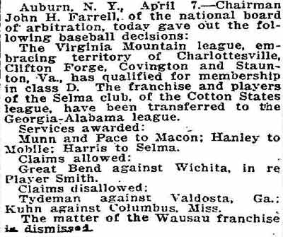 Atlanta Constitution, April 8, 1914 — Baseball Decisions