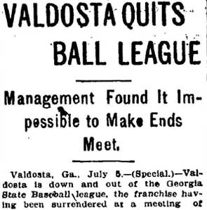 Atlanta Constitution, July 6, 1906 — Valdosta Quits Ball League headline