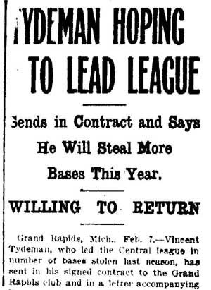 Fort Wayne Sentinel, February 7, 1914 — Tydeman Hoping to Lead League headline