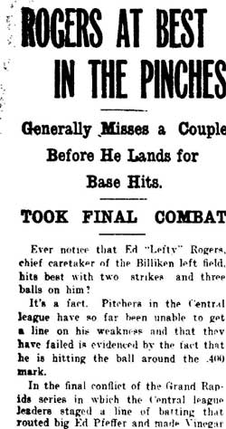 Fort Wayne Sentinel, July 19, 1912 — Rogers at Best in the Pinches, part 1