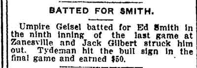 Fort Wayne Sentinel, September 4, 1912 — Batted for Smith