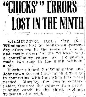 Trenton Times, May 16, 1911 — Chicks Errors Lost in the Ninth, part 1