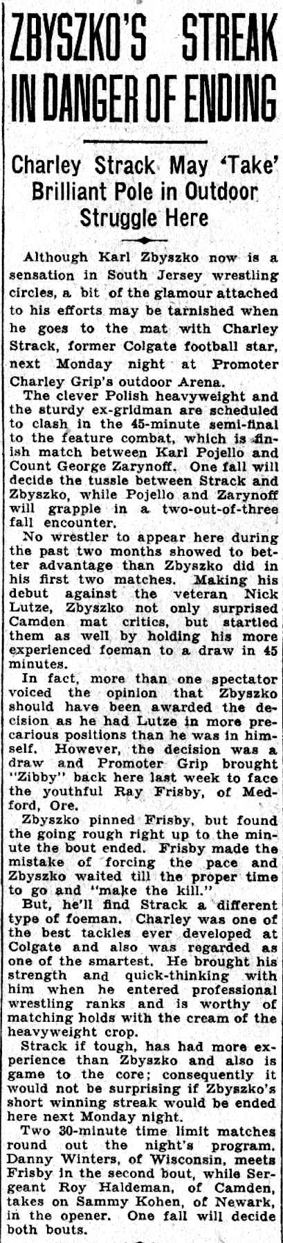 Zbyszko's Streak in Danger of Ending, Camden Courier-Post June 3 1932