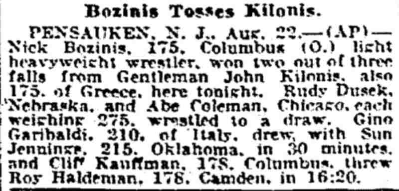 Bozinis Tosses Kilonis, Cleveland Plain Dealer August 23 1932, Haldeman throws
