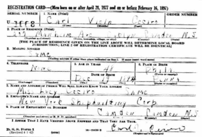 WWII draft card