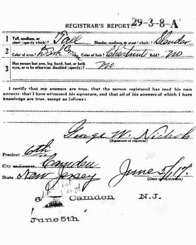 WWI draft card reverse