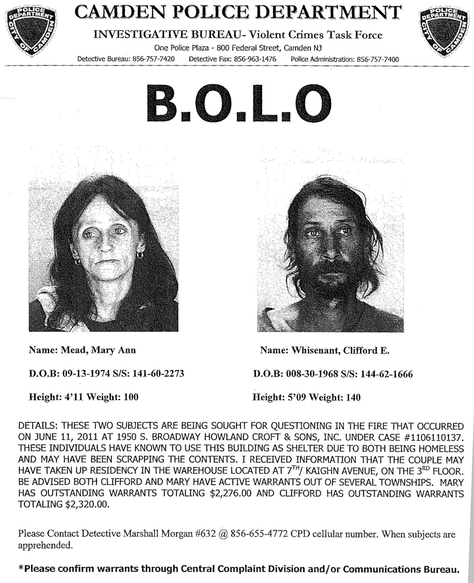 Camden Police Department Be On the Look Out for suspects in the Howland Croft fire
