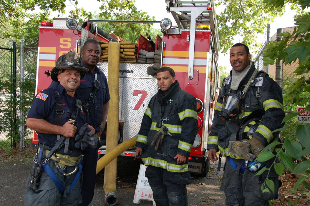 Squad 7 crew, Davis and Copewood Streets fire, June 25, 2011