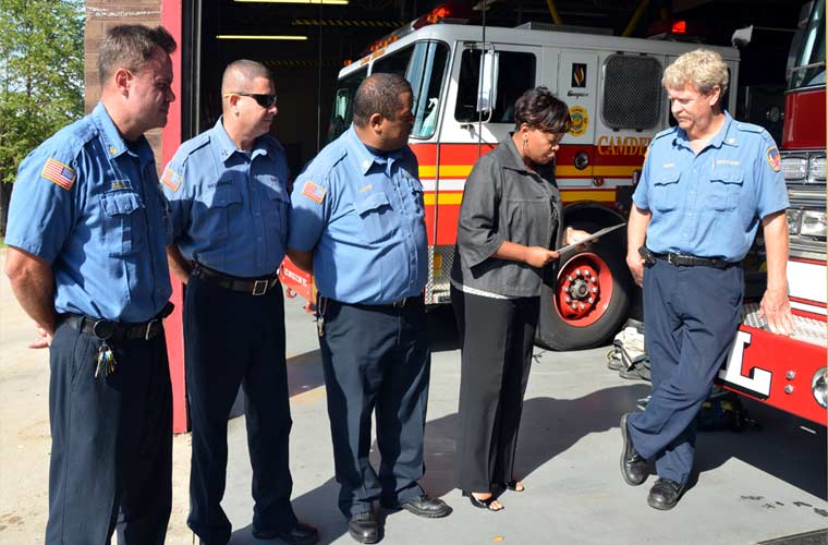 Deputy Chief Dan Rossi, Ramon Melendez, Chief Michael Harper, Mayor Dana Redd, Deputy Chief Gregory Murphy