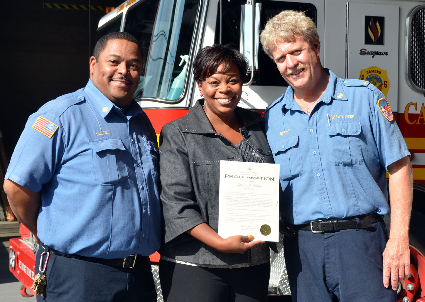 Chief Michael Harper, Mayor Dana Redd, Deputy Chief Gregory Murphy