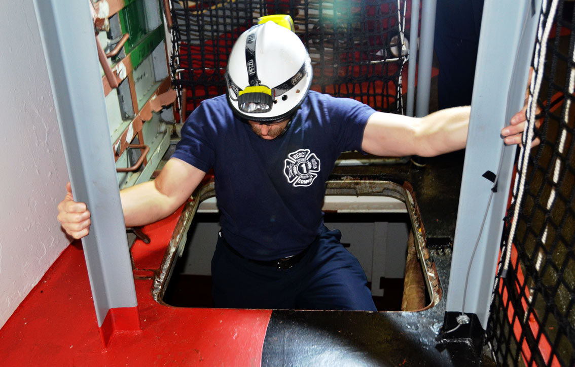Confined space training, USS New Jersey BB-62