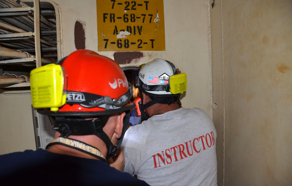 Inside the confined space, USS New Jersey BB-62