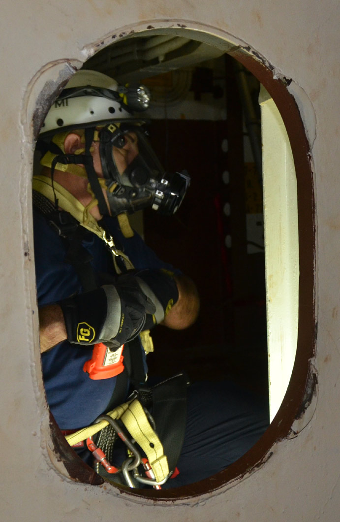 Inside the confined space, USS New Jersey BB-62