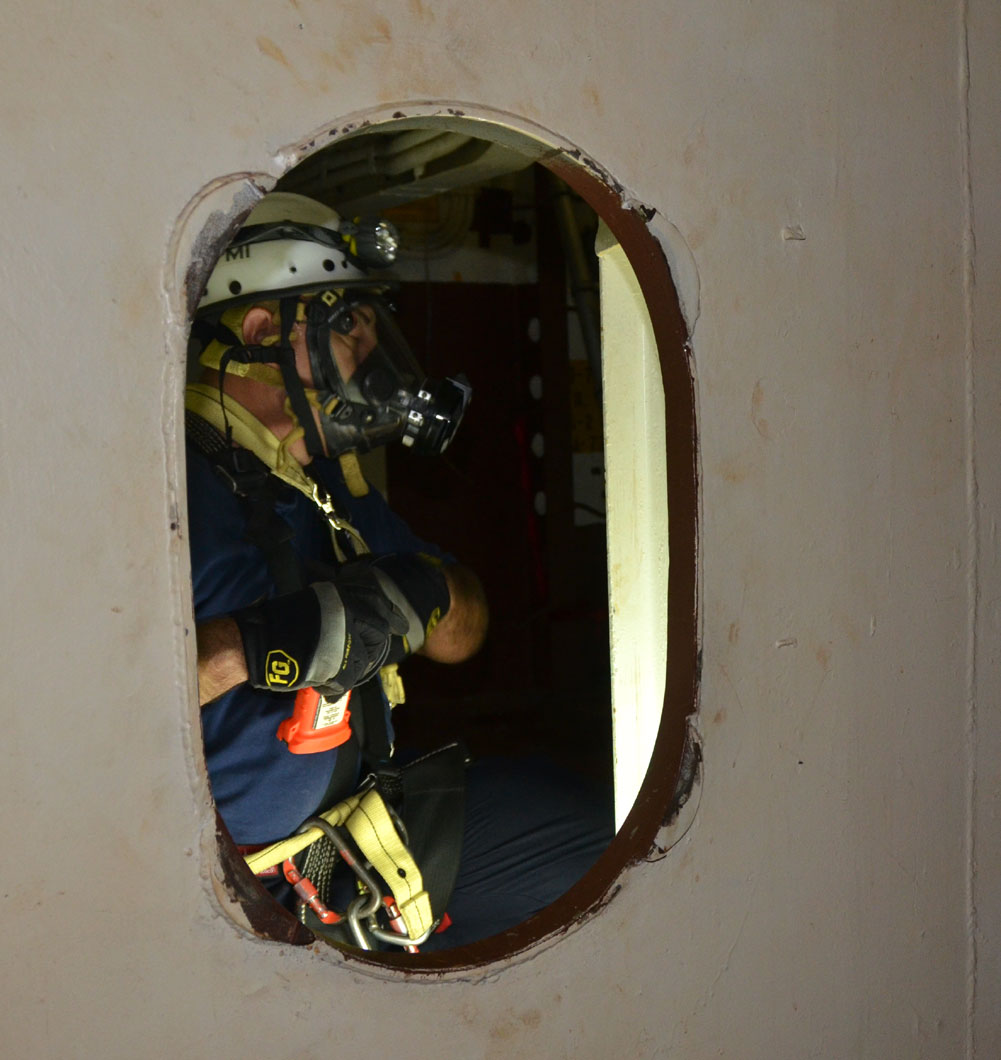 Inside the confined space, USS New Jersey BB-62