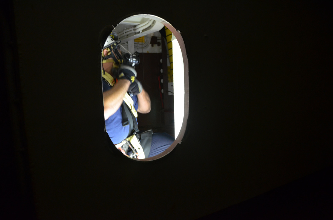 Inside the confined space, USS New Jersey BB-62