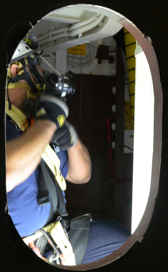 Inside the confined space, USS New Jersey BB-62