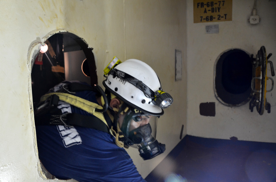 Confined space rescue training, USS New Jersey BB-62