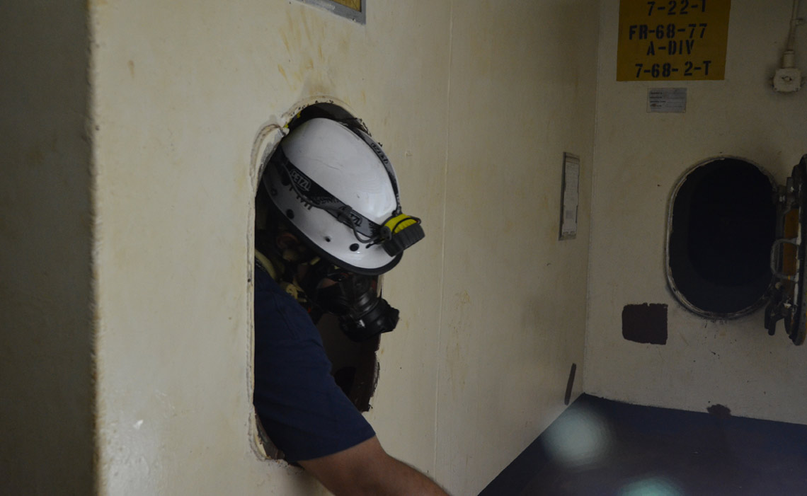 Confined space rescue training, USS New Jersey BB-62
