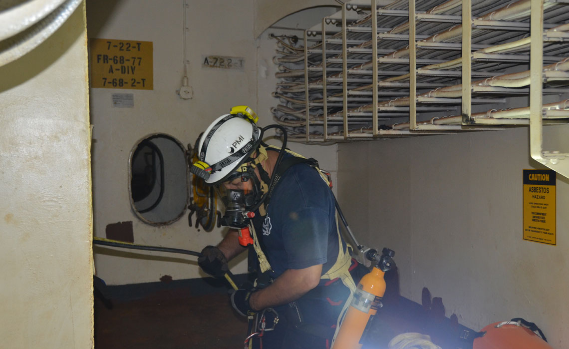 Confined space rescue training, USS New Jersey BB-62