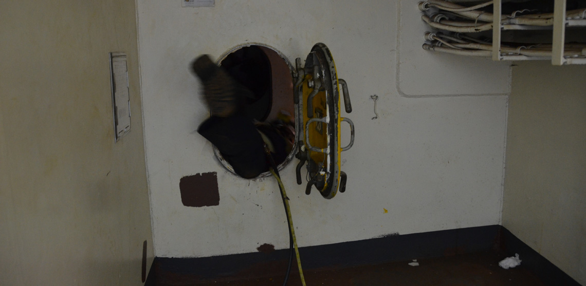Confined space rescue training, USS New Jersey BB-62