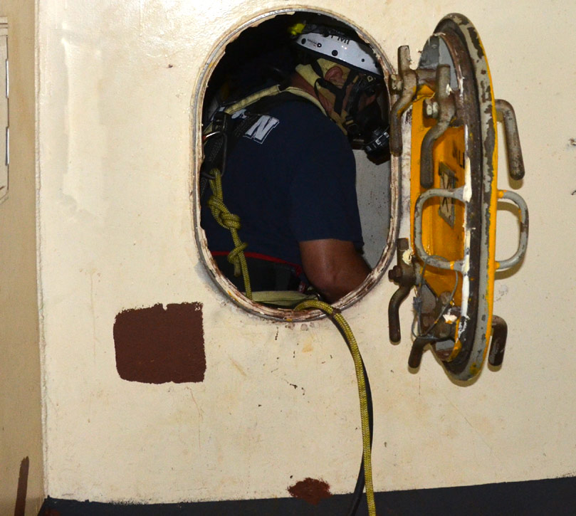 Confined space rescue training, USS New Jersey BB-62