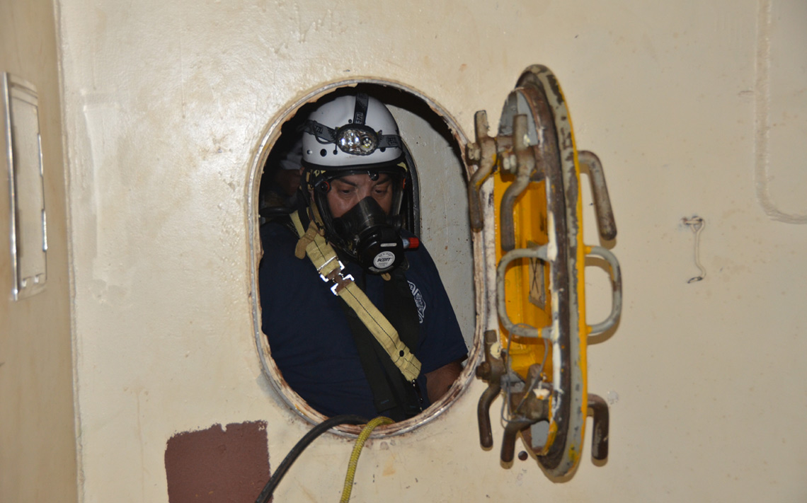 Confined space rescue training, USS New Jersey BB-62